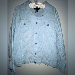 Denim & Co Light Blue Striped Seersucker women’s Jacket Size L Large
